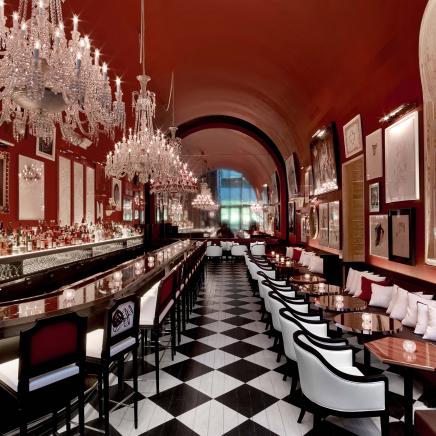 The lavishly decorated bar at Baccarat Hotel